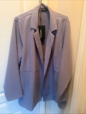 Dusty blue women button fitted blazer